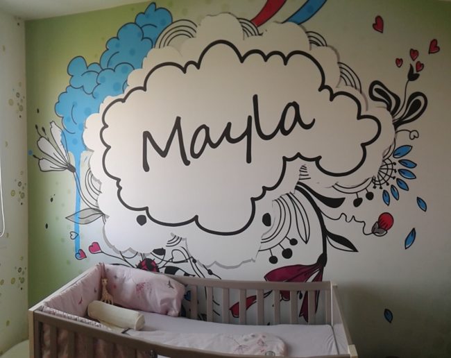 Mur imprimé dans une chambre d'enfant