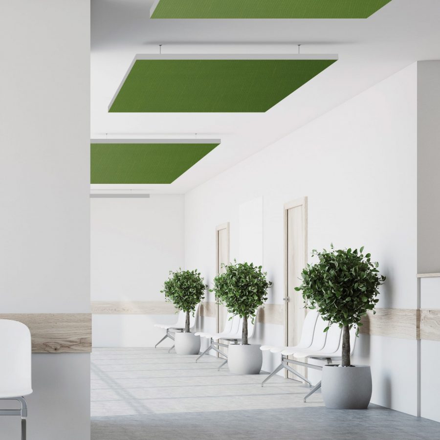 photo de cadres acoustiques de couleur verte suspendus