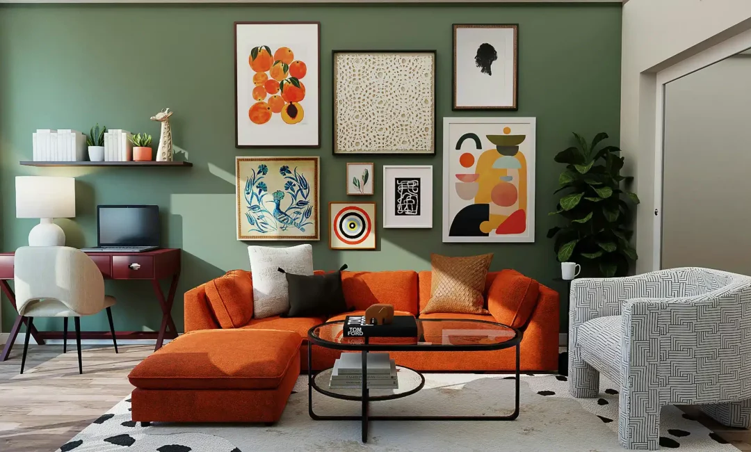 mur tendu coloré dans un salon